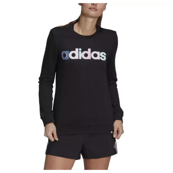 New Adidas Women's Multi-Color Logo Long Sleeve Top, Color: Black, Size: M - Picture 1 of 4